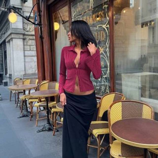 SHEIN Women&#39;s Striped Long Sleeve Shirts For Women Casual Sexy