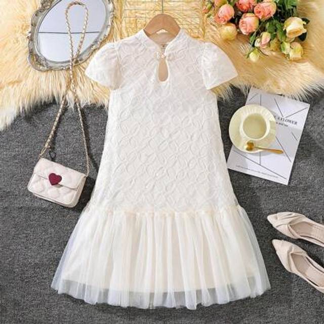 SHEIN Elegant Teen Girl Lace Sequins Net Mesh Party Dress, Suitable For Parties And Gatherings