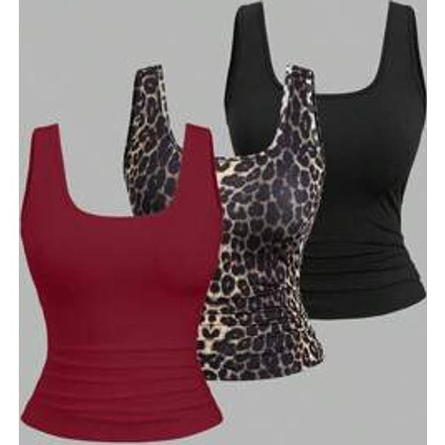 Flirla Plus Size Women Summer Short Square Neck Pleated Casual Tank Top