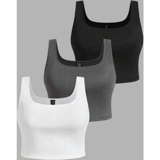 SHEIN Ribbed Casual Minimalist Plus Size Women Tank Tops And Camisoles, Suitable For Summer