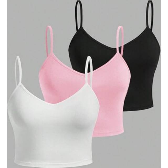 SHEIN 3pcs Women Casual Solid Color Camisoles, Fitted Tank Tops Suitable For Plus Size, Summer