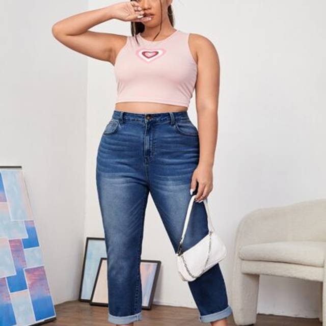 SHEIN Plus High Waist Mom Fit Jeans