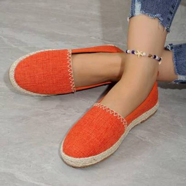 SHEIN New Breathable Linen Rope Woven Slip-On Flats, Comfortable Non-Stinky Feet Casual Loafers For Plus Size 43, Fashion Flat Women Shoes