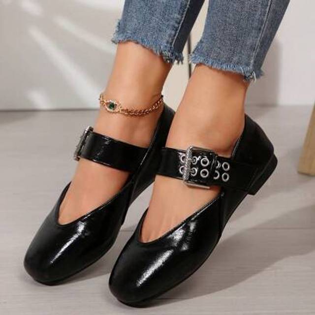 SHEIN New Fashion Versatile Plus Size 36-43 Ribbon Buckle Mary Jane Style Flat Ballet Flats Loafers