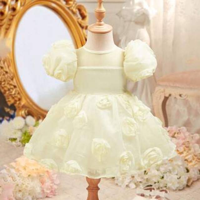 SHEIN Babygirl Summer Cute Beige Organza Floral Dress
