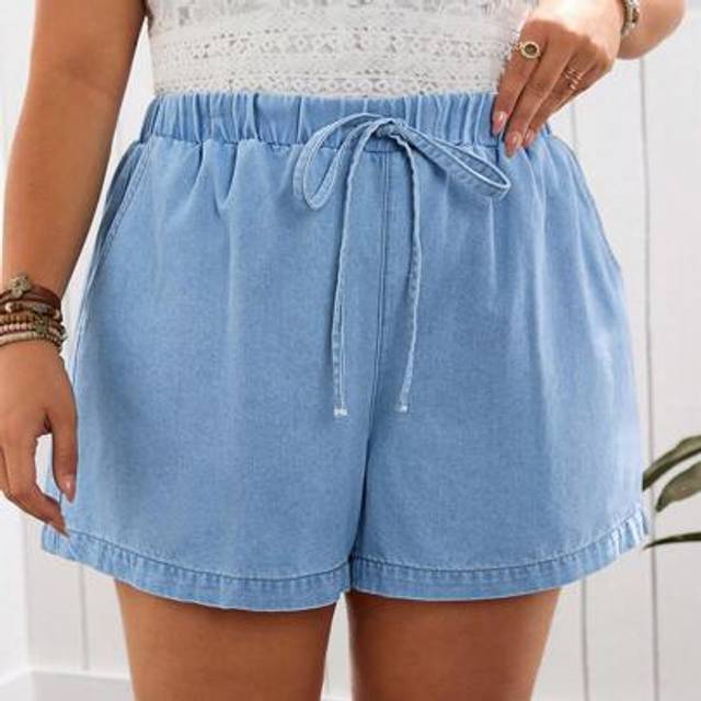 SHEIN Plus Size Women Casual Denim Soft And Sexy Shorts For Summer