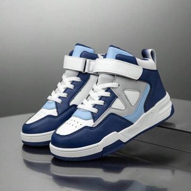 SHEIN 1 Pair Fashion Mixed Material High-Top Children Sneakers, Waterproof Leather Sports Shoes, Versatile For Kids All Seasons