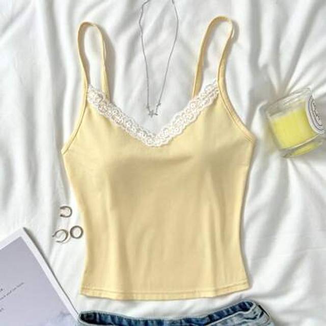 SHEIN Teen Girls&#39; Yellow & White Lace Ballet Style Camisole Top