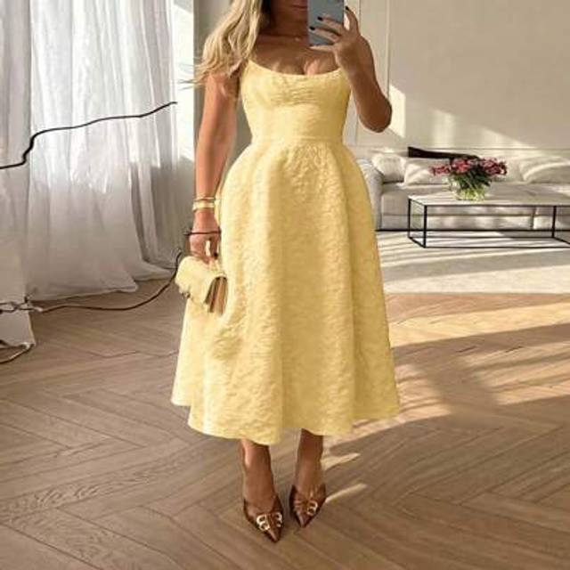 SHEIN Floreya Plus Size Elegant Solid Color French Style High-End Summer Wedding Dress, Waist Slimming Camisole Midi Dress, White Dress