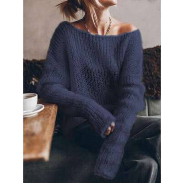 SHEIN Casual Slash Neck Women&#39;s Loose Hollow Out Lightweight Long Sleeve Sweater, Elegant Daily & Holiday Wear, Spring/Summer