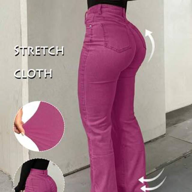SHEIN Bootcut Women Jeans Solid Color High Slim Fit Waist Stretch Casual Versatile