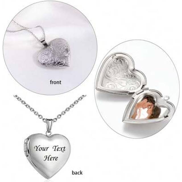 SHEIN 1pc Personalized Heart Locket Necklace Gold Or Silver Stainless Steel With Photo Gift Birthday Gift For Mom For Her,Customizable Locket Necklace With