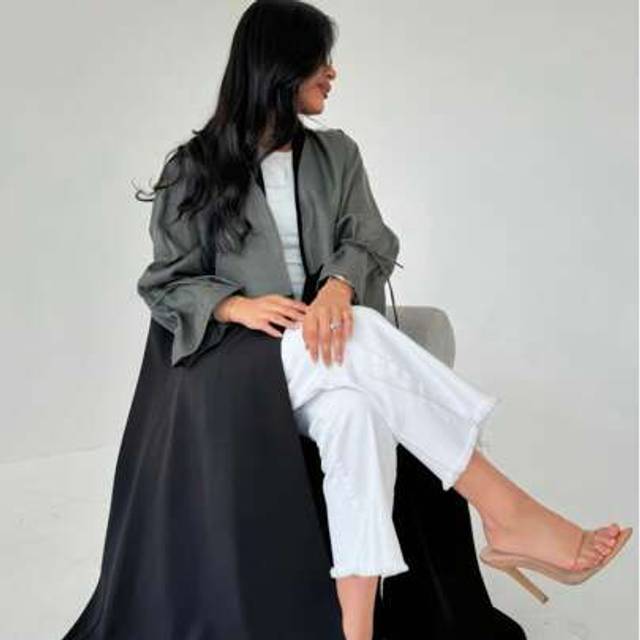 SHEIN Long Sleeve Color Block Open Front Abaya, Loose Casual Abaya, Spring/Summer For Women, Modest Robe