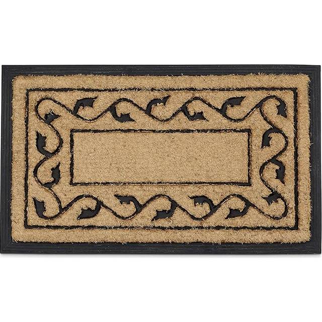 Relaxdays Coconut Fiber & PVC Rubber Doormat Anti-Slip Welcome Mat for Indoor & Outdoor Use w/ Floral Pattern made of Sustainable Coir Floor Mat 2 x