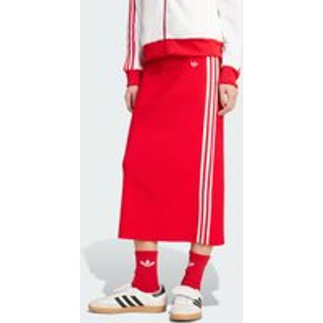 Adidas 'Knit 3-Stripes' Midi Skirt - Red