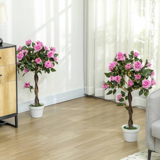 Outsunny Set of 2 90cm Artificial Rose Tree - Fake Decorative Plant - Green | TJ Hughes Yellow
