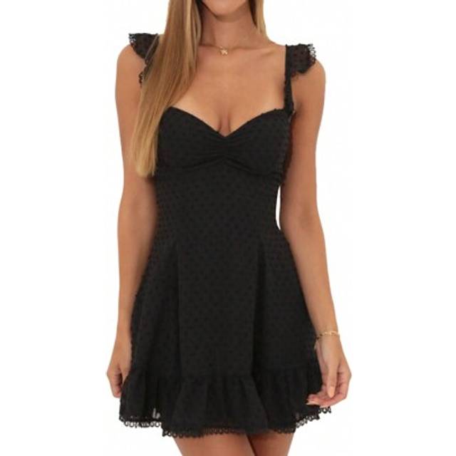 SHEIN Womens A-Line Dress Dot Jacquard Flying Sleeve V-Neck Chiffon Summer Dress For Party, Beach