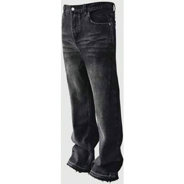 SHEIN Casual Business Washed Edging Detail Slim Fit Jeans, Versatile Lightweight Cotton Straight Leg Pants With Button And Zipper Closure, Suitable For All