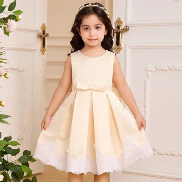 SHEIN Wedding Wedding Guest Pageboy Flower Girl Princess Dress Wedding Festival Party Ball Dress Girl Child Princess Dress Satin Texture Fabric Front White
