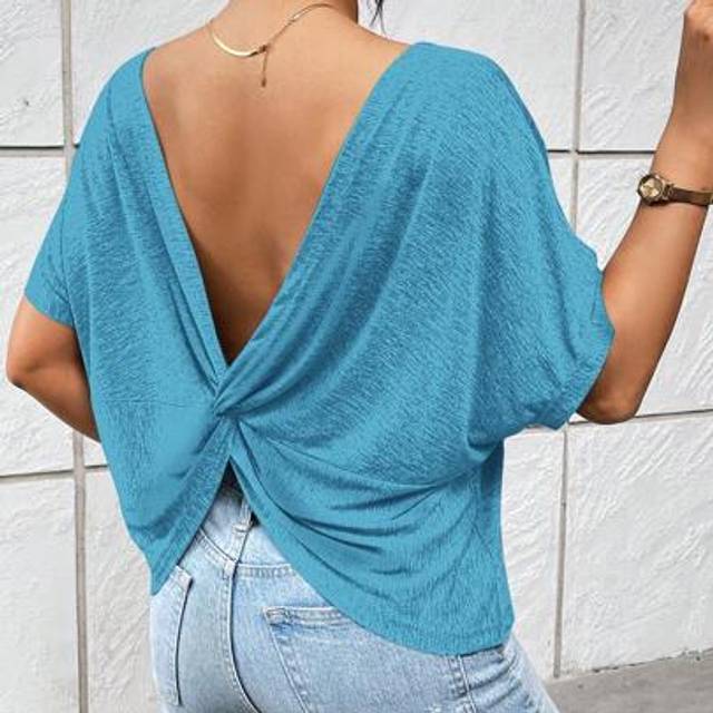 SHEIN Women&#39;s Summer Casual Backless Twisted Knot T-Shirt