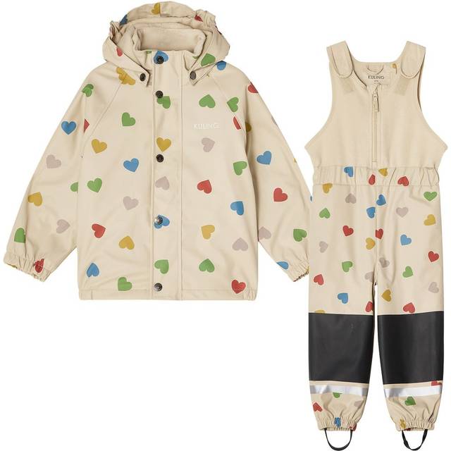 Kuling Ottawa Fodrat Regnställ Rainbow Hearts 98/104 cm  Vit  98/104 cm  Unisex