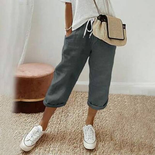 SHEIN Women&#39;s Solid Color Lace-Up Pocket Capri Pants, Casual