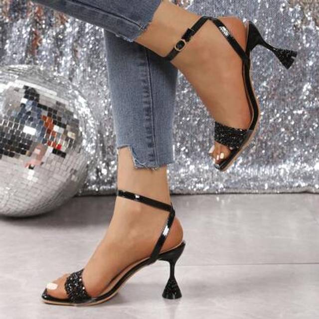 SHEIN Women&#39;s Rhinestone Peep-Toe High Heel Sandals With Ankle Strap, Summer 2025 New Arrival
