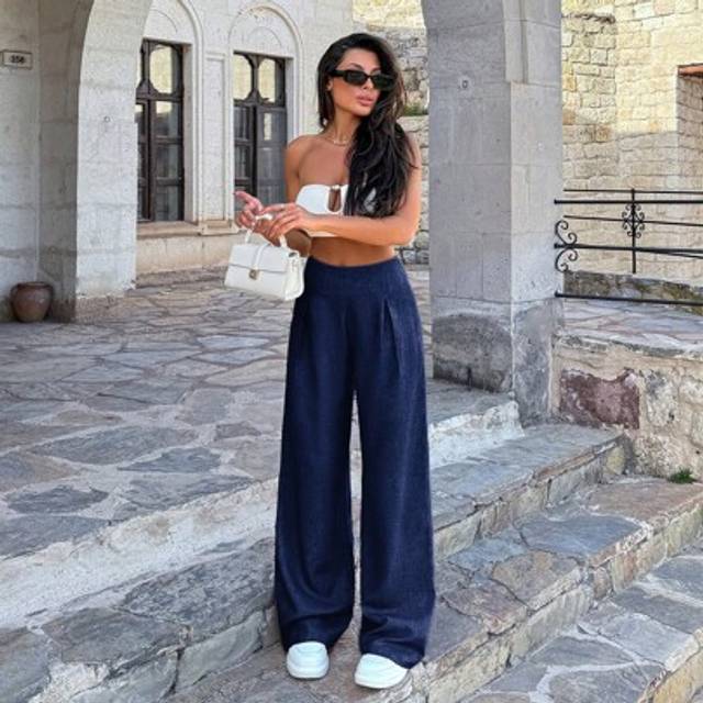 RueChic Women Linen  Wide Leg Pants