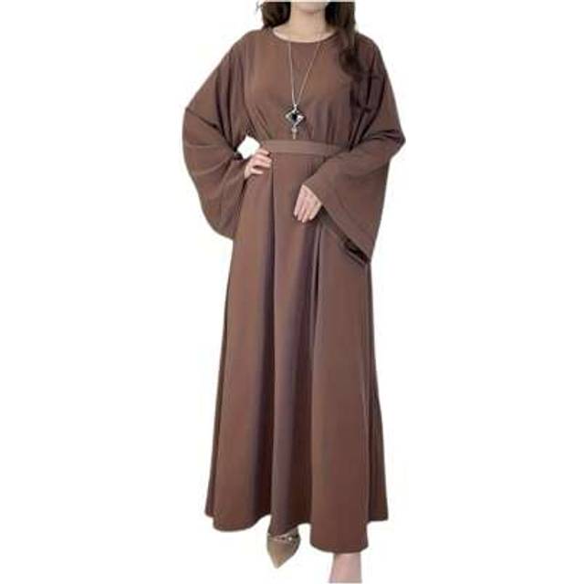 SHEIN Plain Colour Simple Fashion High End Women&#39;s Arab Abaya Long Sleeved Dress, Modest