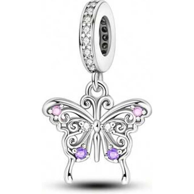 SHEIN 925 Sterling Silver Magical Purple Butterfly Charm Pendant Fit Original Bracelet DIY Charms Fine Jewellery Sisters Birthday Gifts
