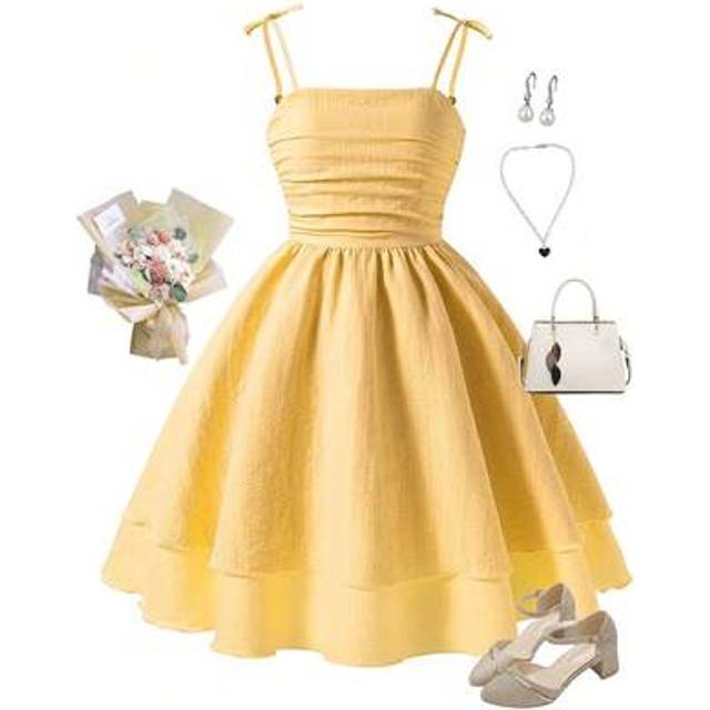 SHEIN Plus Size Girls&#39; Sweet Spaghetti Strap Princess Dress, Summer