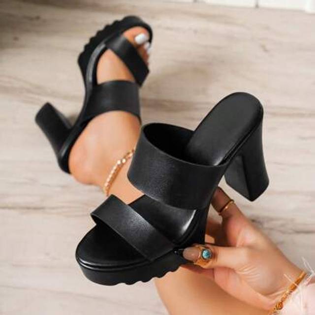SHEIN Women&#39;s Chunky Heel High Heel Sandals, Sexy Fashion Waterproof Platform Thick Bottom White High Heels, Ladies Black Heeled Sandals, Model Runway Slide