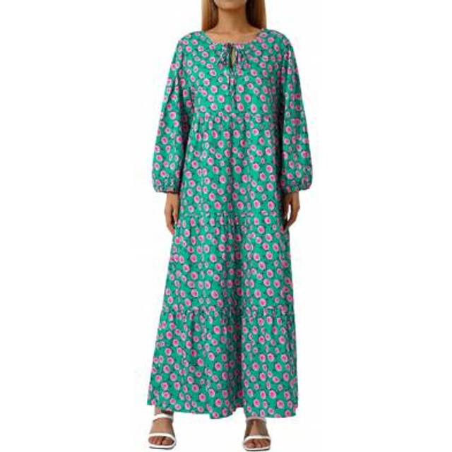 SHEIN Women Summer Boho Floral Maxi Dress 2025 Puff Sleeve Tiered Long Dresses Daily Streetwear