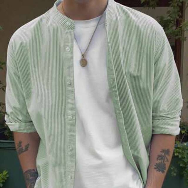 SHEIN Men&#39;s Summer Casual Office Striped Long Sleeve Shirt