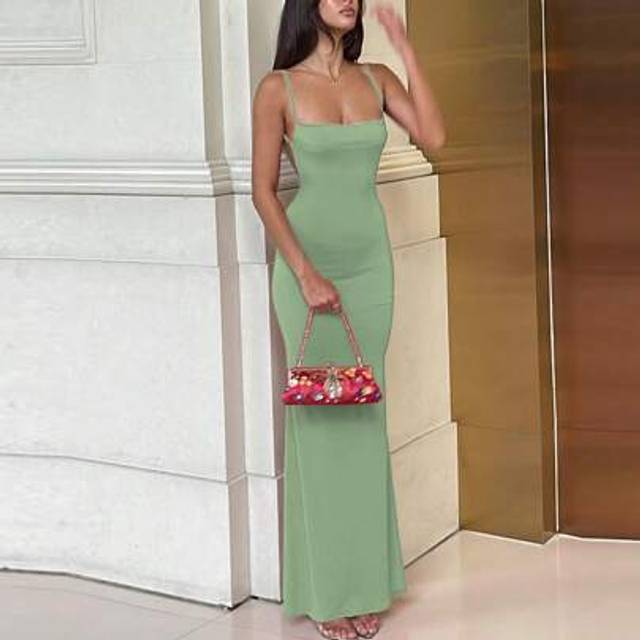 SHEIN Women Solid Slit Bodycon Backless Sexy Elegant Dress Night Out Party Club Vacation Beach Spring Summer Casual Clothes
