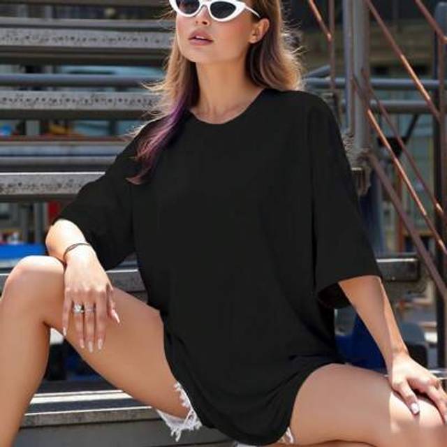 SHEIN Women&#39;s Round Neck Short Sleeve Oversize Fit Long Length T-Shirt For Spring/Summer,Casual/Simple/Elegant/Sexy/Street/Y2K Style,For Outfit/Office/Home/