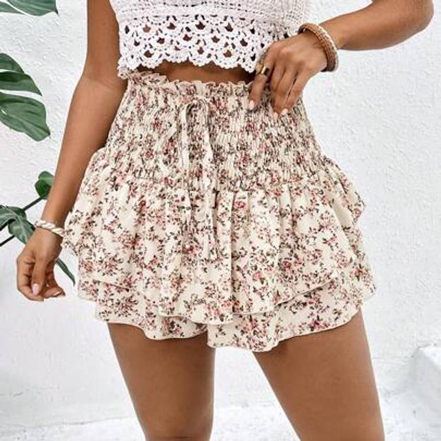 Franclia Plus Size Holiday Floral Print Regular Spring/Summer Skort Shorts