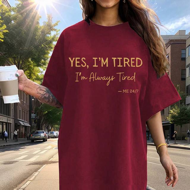 SHEIN Plus Size Women Letter Print Casual Fashion T-Shirt Dress Burgundy Color Women Outfit, For Summer