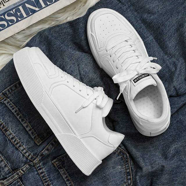 SHEIN 1 Pair Men Flat Color Block Comfortable Low-Top Anti-Slip Sneakers, New Minimalist Couple Casual White Shoes