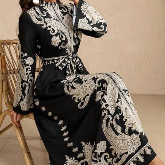 SHEIN Women&#39;s Resort Paisley Muslin Long Dress (Random Print), Modest Kaftan