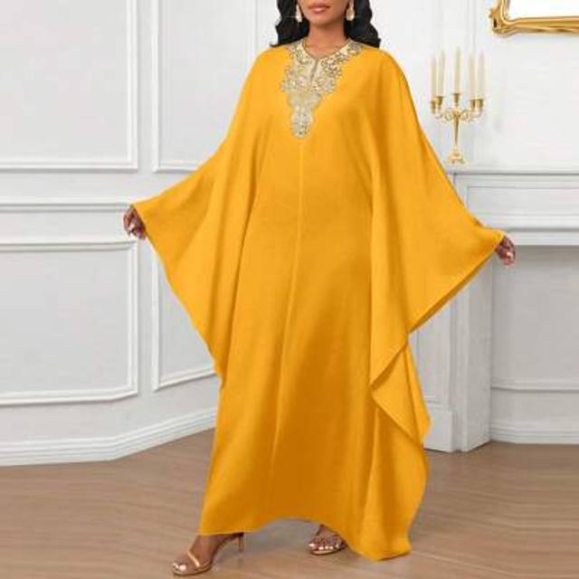SHEIN Spring Summer Modest Dress Abaya Dress White Elegant Casual Vacation Gold Sequin Design Neck Flower Vacation Outfits Woman White Dresses For Women Sum