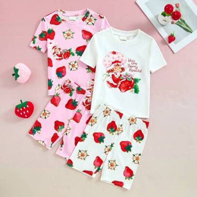 SHEIN Young Girl Cartoon Fruit Allover Print Stretchable Summer Pajama Set