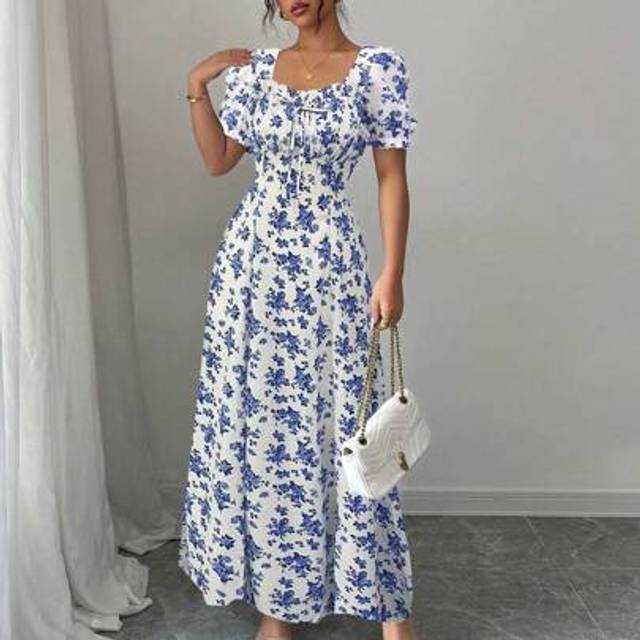 Rafferiza Women&#39;s Elegant Floral Print Ruffle Collar Dress, Ruffle Hem & Sleeves, Short Dress Suitable For Spring, Summer, Autumn