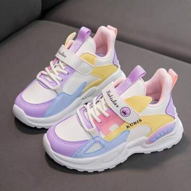SHEIN 1 Pair Girls Casual Colorblock PU Design Athletic Sneakers, Minimalist & Fashion, Soft & Comfortable Shoes Suitable For Little Girls, Everyday Wear, S
