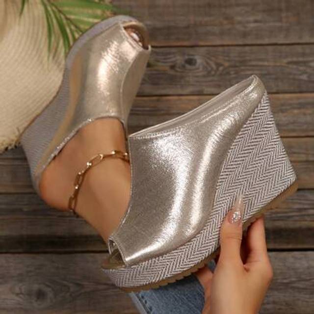 SHEIN New Straw Bottom Wedge Heel Rope Daily Ladies Sandals, Waterproof Platform High Heel Slide Sandals, Black High Heeled Thick Sole Peep-Toe Shoes