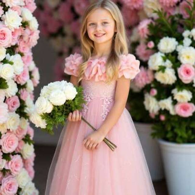 SHEIN Girls Sequin Puff Sleeve Brocade Dress, Flower Girl Wedding Birthday Party Performance Evening Dress