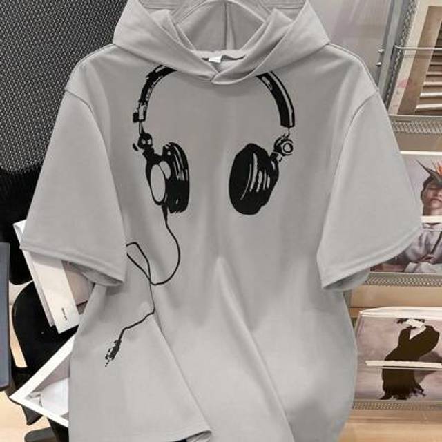 SHEIN Teen Boys&#39; Casual Hooded Short Sleeve T-Shirt With Game Console Print, Summer