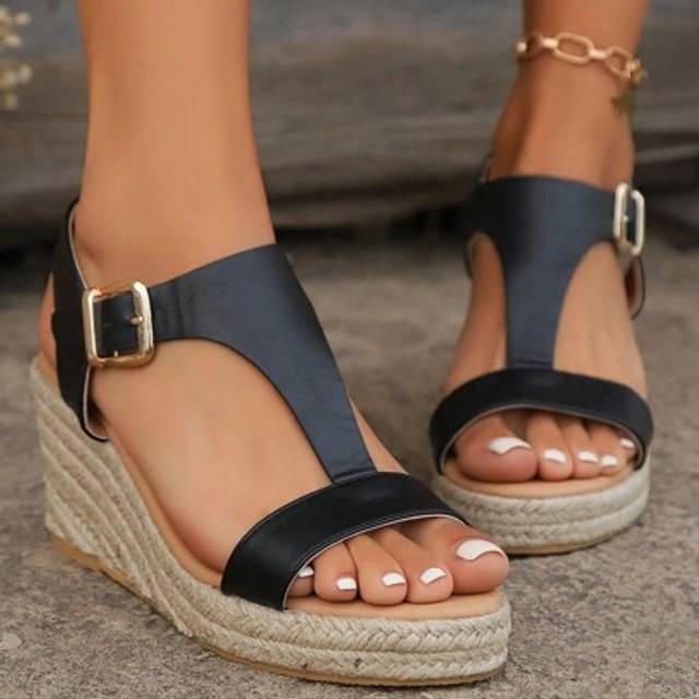 SHEIN Women&#39;s Retro Open Toe Comfortable Straw Braided Platform Wedge High Heel Sandals