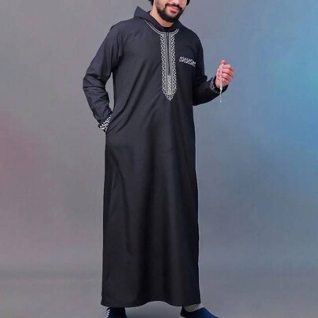 SHEIN New Men&#39;s Loose Hooded Robe Luxury Men&#39;s Embroidered Long Sleeve Muslim Clothing Robe Middle East Juba Sobey Traditional Men&#39;s Robe