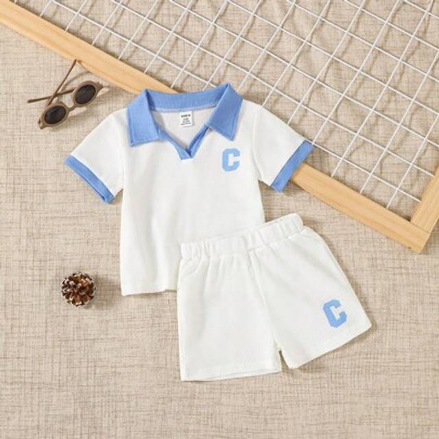 SHEIN 2pcs/Set Baby Boys Casual Short Sleeve T-Shirt And Shorts, Versatile Set For Outdoor Play Or Comfortable Home Wear